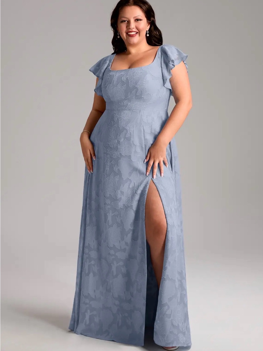 Azazie Bondi
Dusty Blue A-Line Side Slit Floral Burnout Dress - Picture 4 of 8
